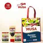 Gana 1 de 10 lotes con 2 botes de Mayonesa Musa Vidrio + bote de Mayonesa Musa boca abajo + bolsa Musa