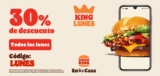 Cupón Burger King lunes de 30% de descuento en pedidos a domicilio